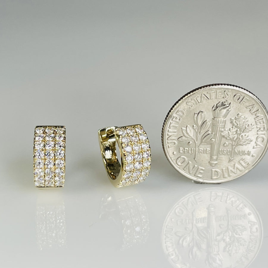 14K Yellow Gold Triple Row Diamond Huggies 0.52ct