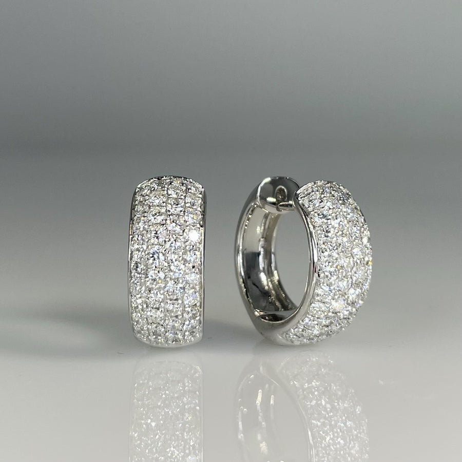 14K White Gold Natural Diamond Huggies 1.50ct