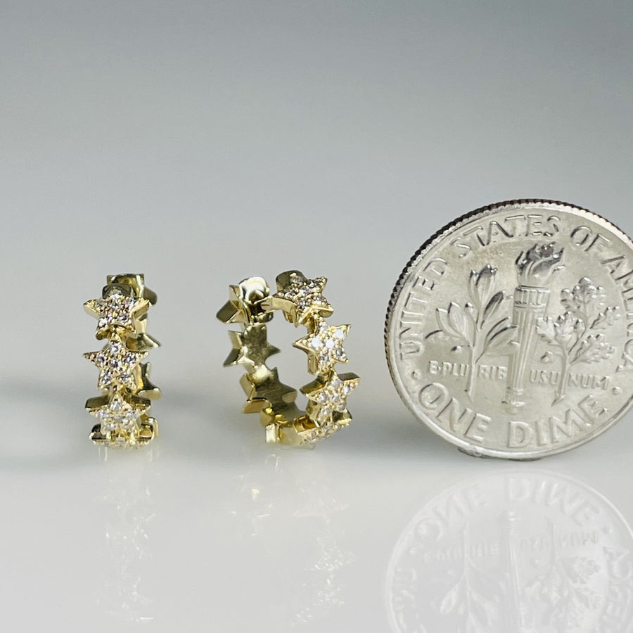 14K Yellow Gold Natural Diamond Star Huggies 0.10ct