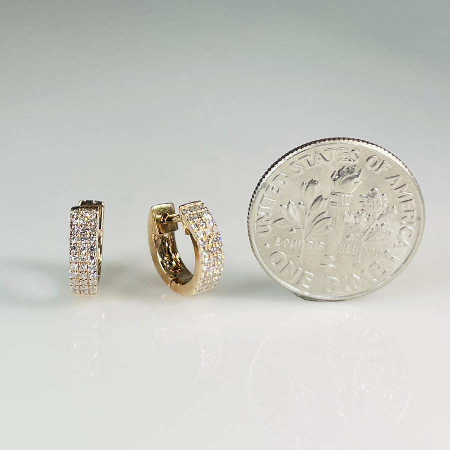 14K Rose Gold Triple Row Diamond Huggies 0.16ct