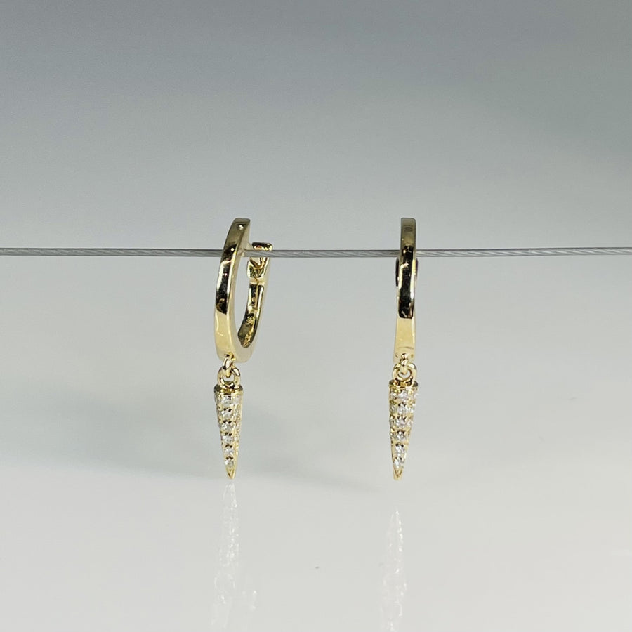 14K Yellow Gold Natural Diamond Spike Dangle Earrings 0.06ct