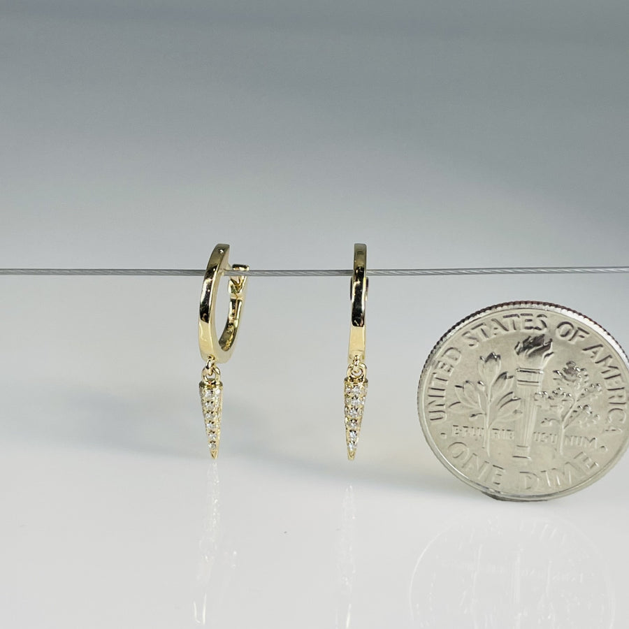 14K Yellow Gold Natural Diamond Spike Dangle Earrings 0.06ct