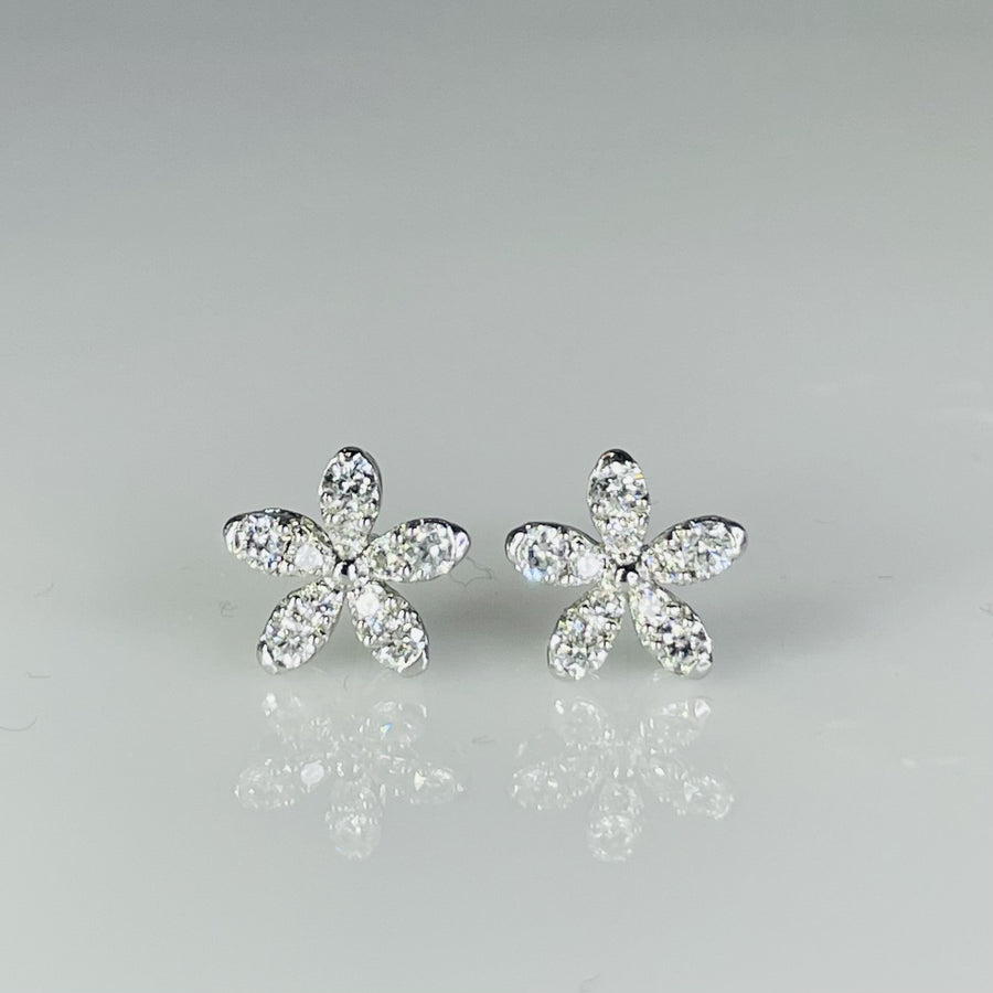 14K White Gold Natural Diamond Flower Stud Earrings 0.59ct