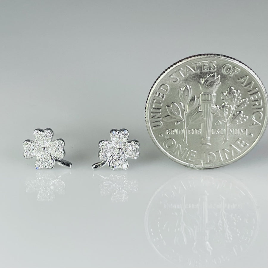 14K White Gold Natural Diamond Clover Stud Earrings 0.12ct