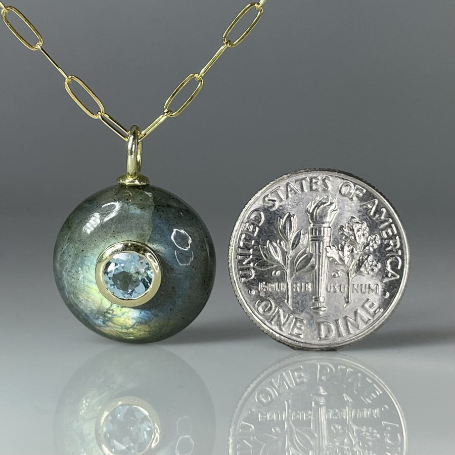 Large Labradorite and Aquamarine Pendant Necklace 17mm