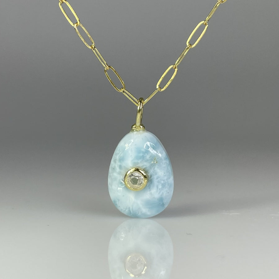 Larimar and White Topaz Pendant Necklace 17mm