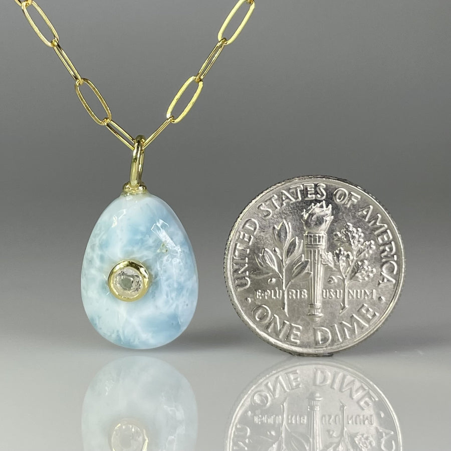Larimar and White Topaz Pendant Necklace 17mm