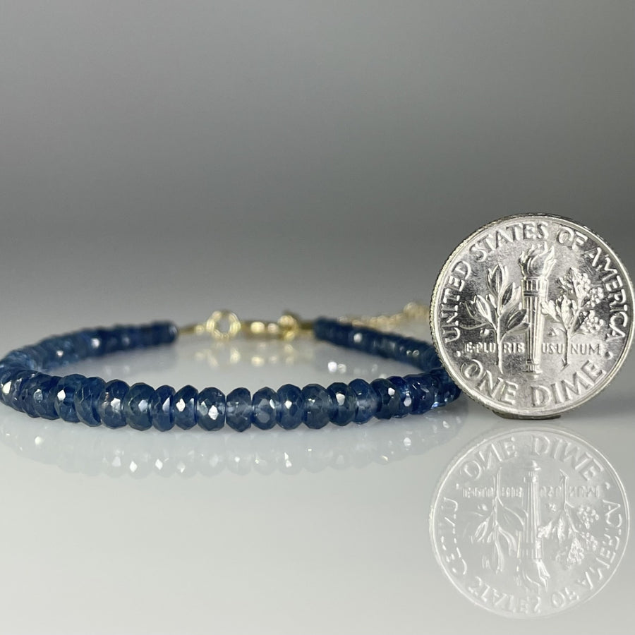 14K Yellow Gold Blue Sapphire Beaded Bracelet 3.5mm