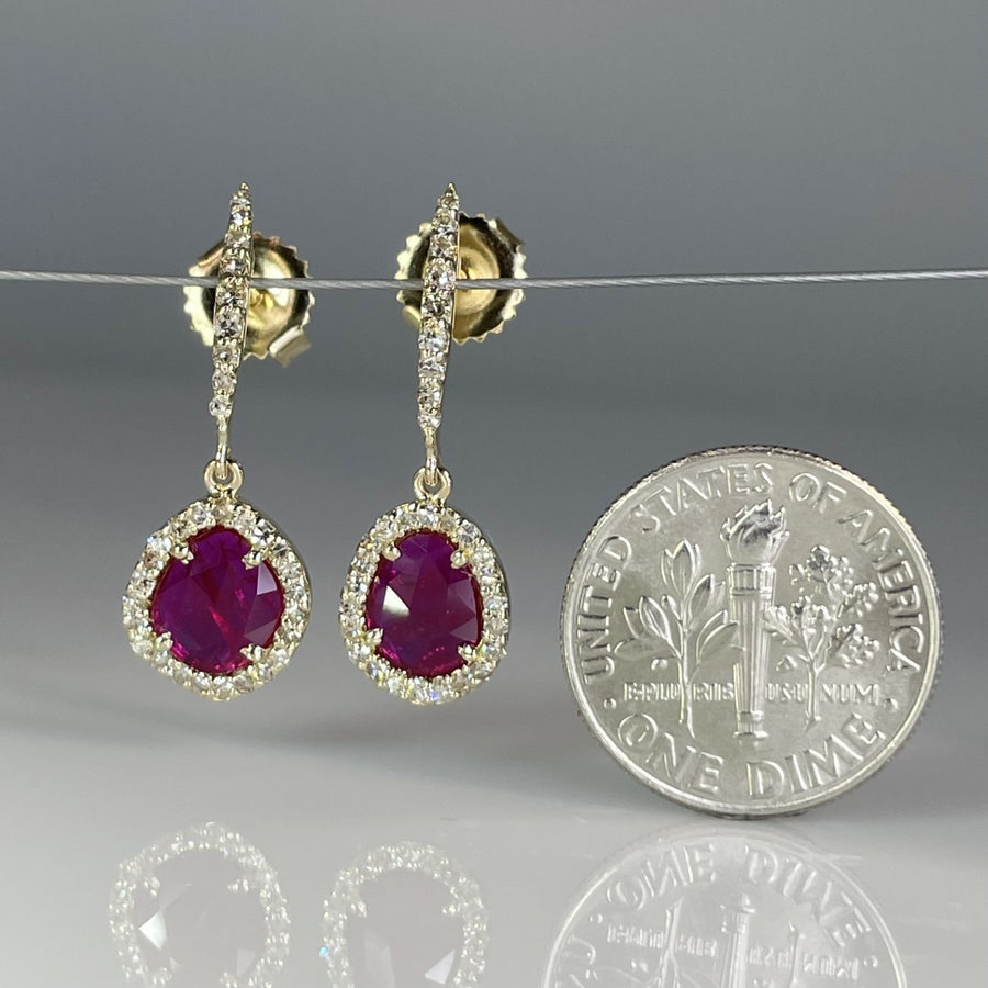 14K Yellow Gold Ruby and Diamond Drop Earrings 1.5ct/.25ct