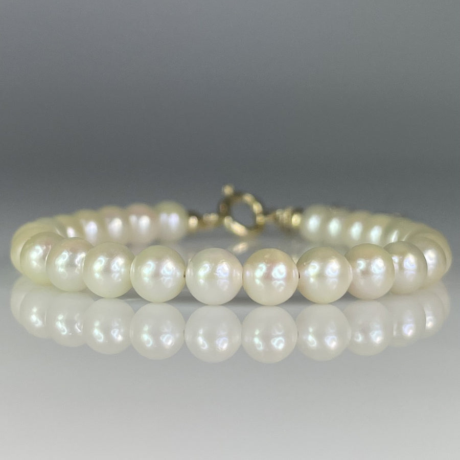 14K Yellow Gold Akoya Pearl Beaded Bracelet 5mm