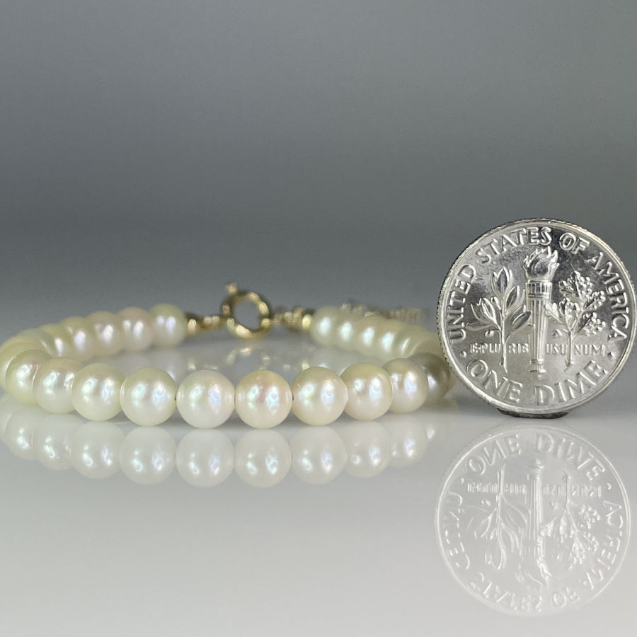 14K Yellow Gold Akoya Pearl Beaded Bracelet 5mm
