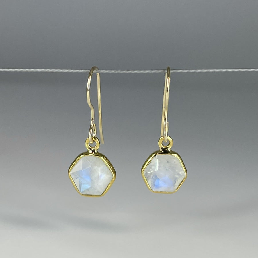 Rainbow Moonstone Bezel Set Earrings 8mm