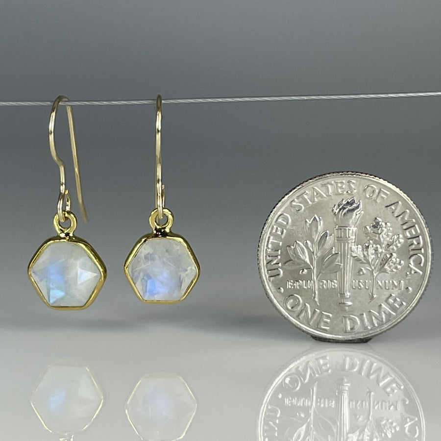 Rainbow Moonstone Bezel Set Earrings 8mm