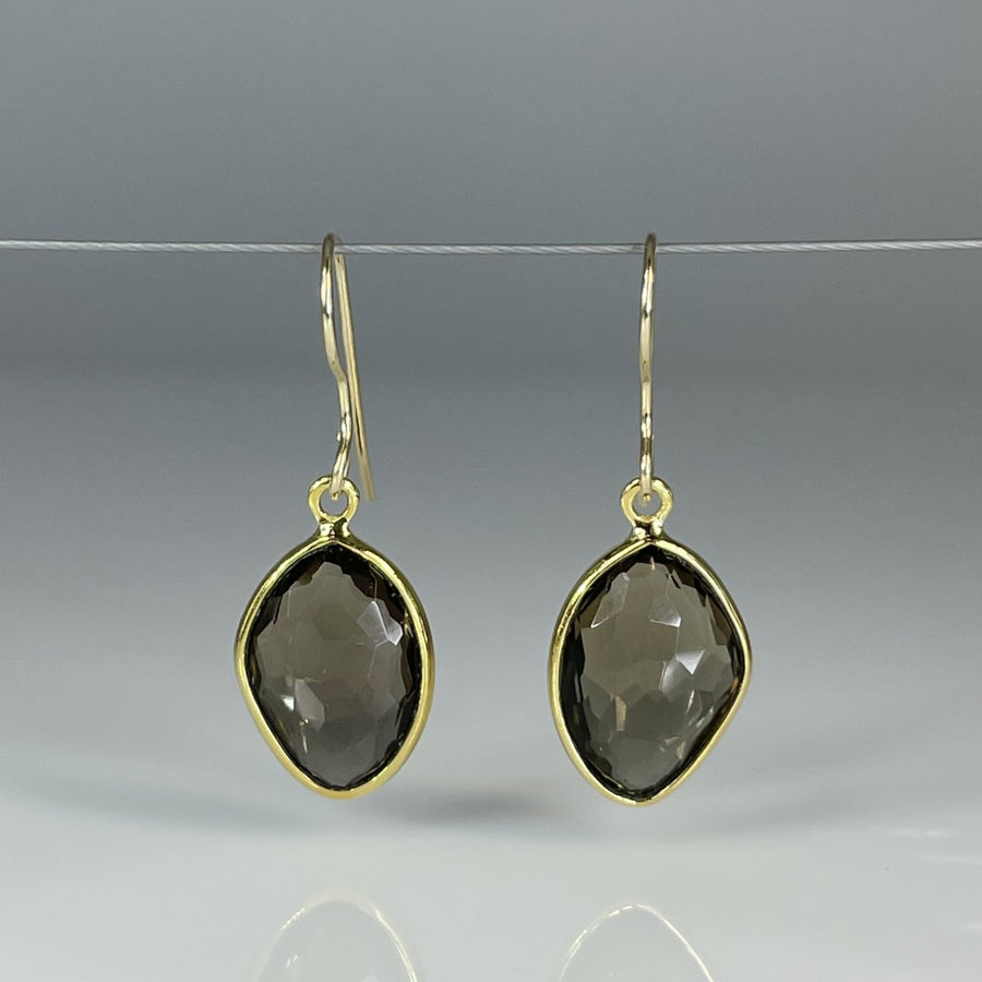 Smoky Quartz Bezel Set Earrings 10x16mm