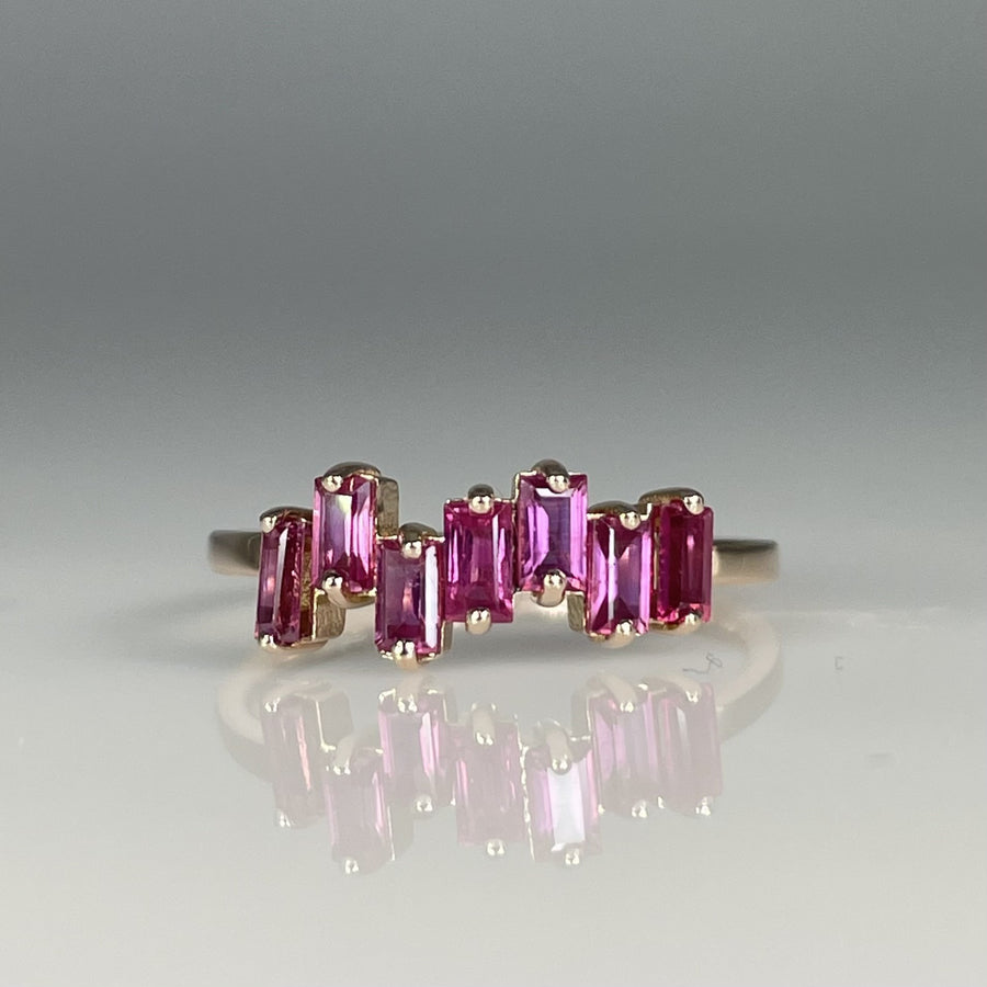 14K Rose Gold Staggered Ruby Band 0.80ct