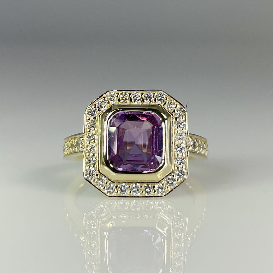 14K Yellow Gold Purple Sapphire and Natural Diamond Ring 1.79ct/0.73ct