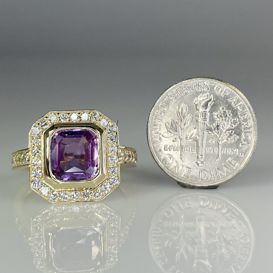 14K Yellow Gold Purple Sapphire and Natural Diamond Ring 1.79ct/0.73ct