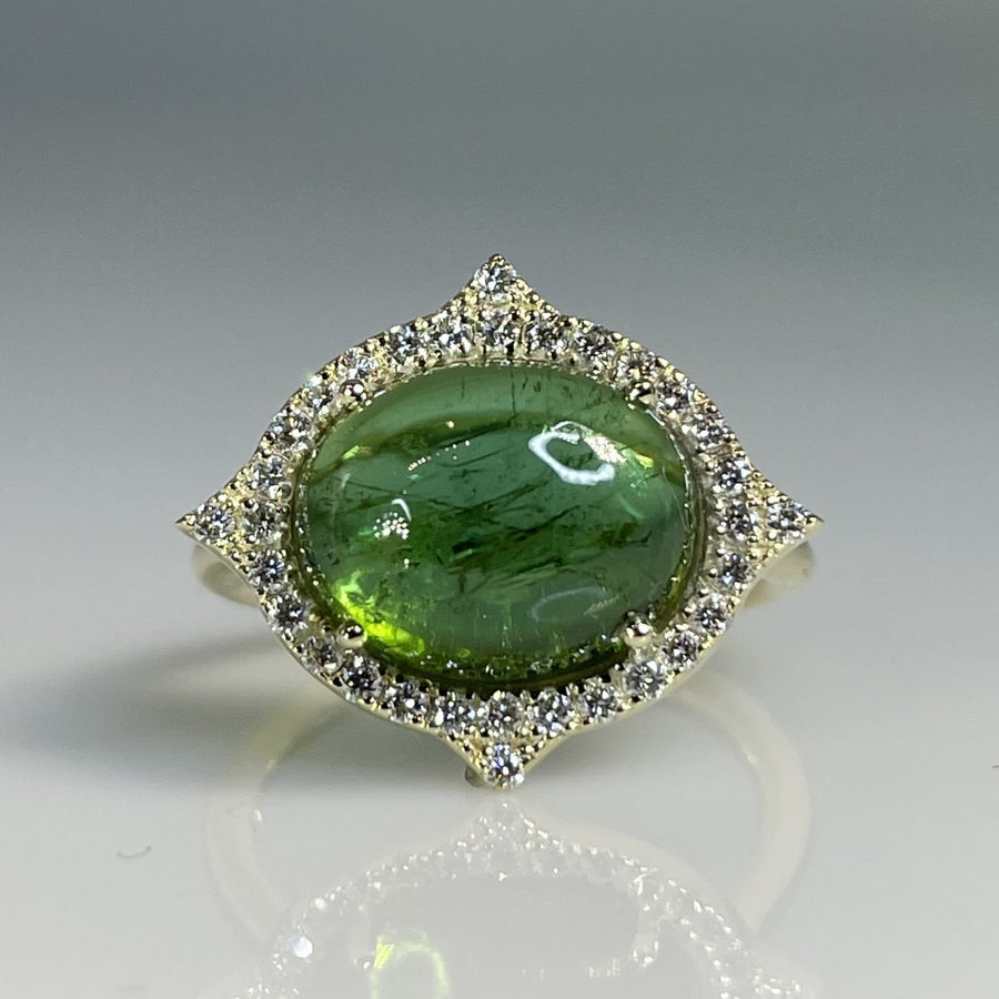 14K Yellow Gold Green Tourmaline & Diamond Ring 5.75/0.32ct
