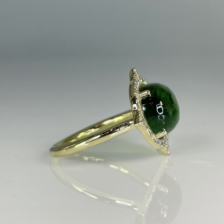 14K Yellow Gold Green Tourmaline & Diamond Ring 5.75/0.32ct
