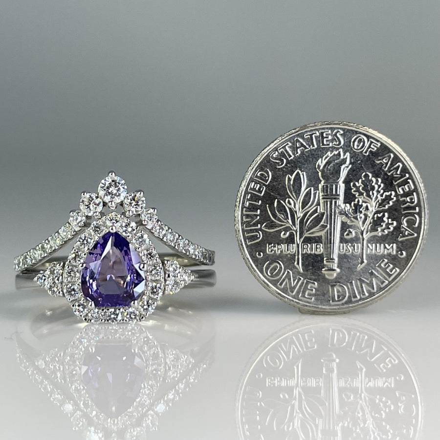 14K White Gold Purple Sapphire and Diamond Ring Set 0.91/0.39ct