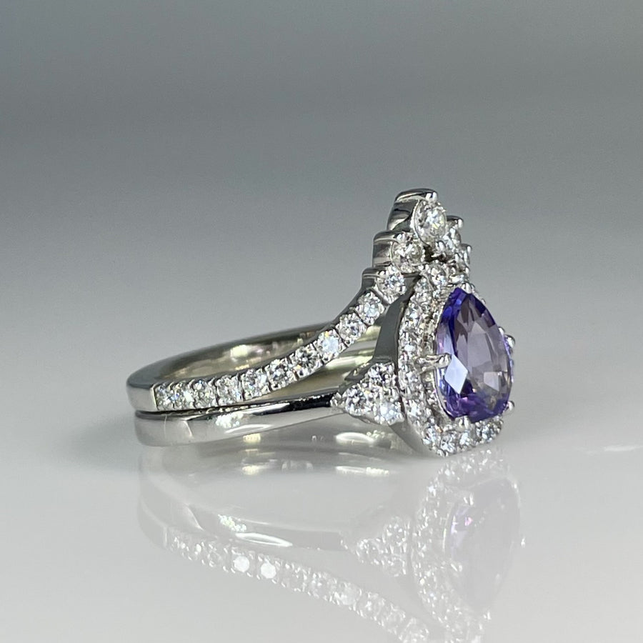 14K White Gold Purple Sapphire and Diamond Ring Set 0.91/0.39ct