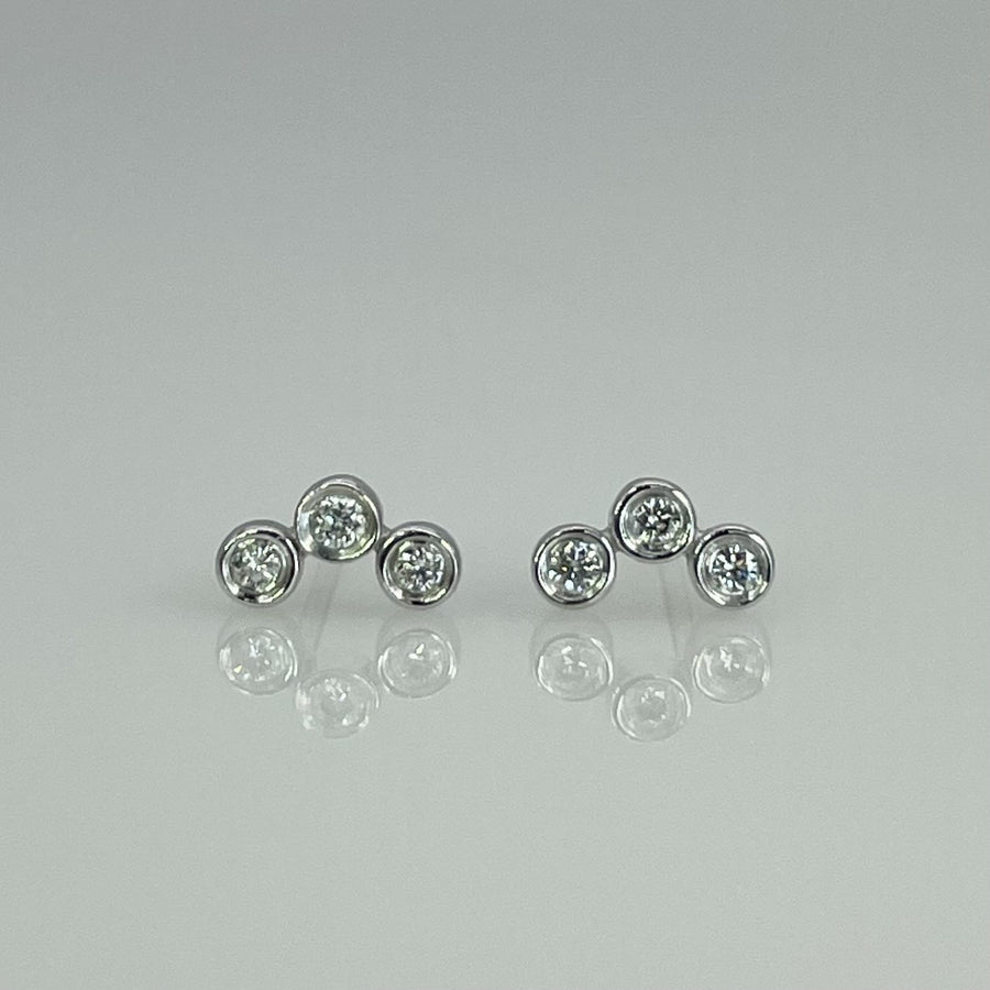 14K White Gold Small Triple Diamond Earrings 0.08ct