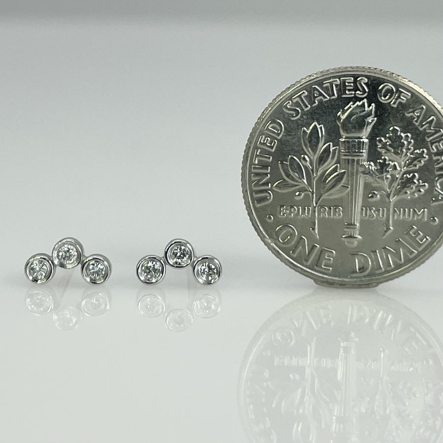 14K White Gold Small Triple Diamond Earrings 0.08ct