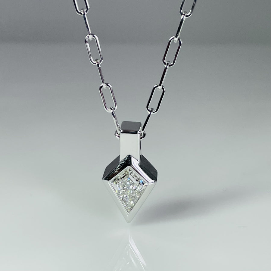 14K White Gold Lab Grown Kite Shaped Diamond Pendant 1.52ct E/VVS2