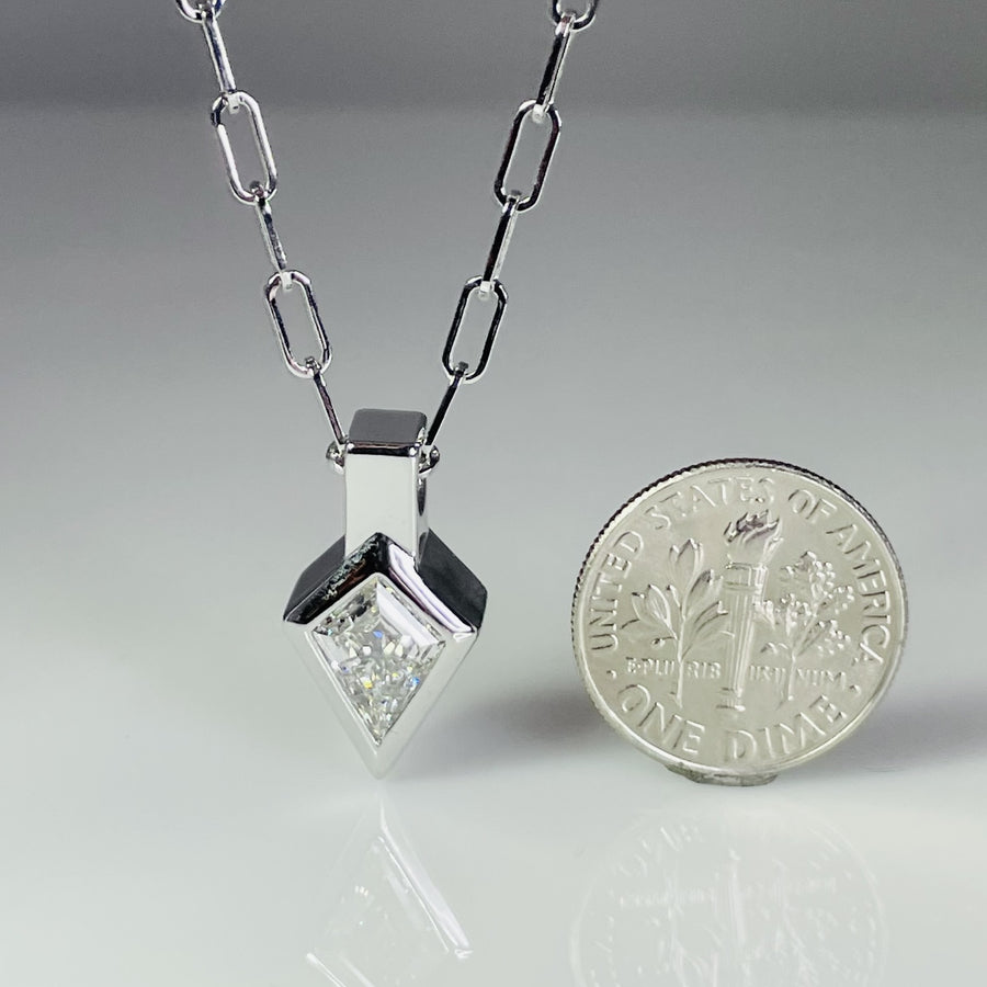 14K White Gold Lab Grown Kite Shaped Diamond Pendant 1.52ct E/VVS2