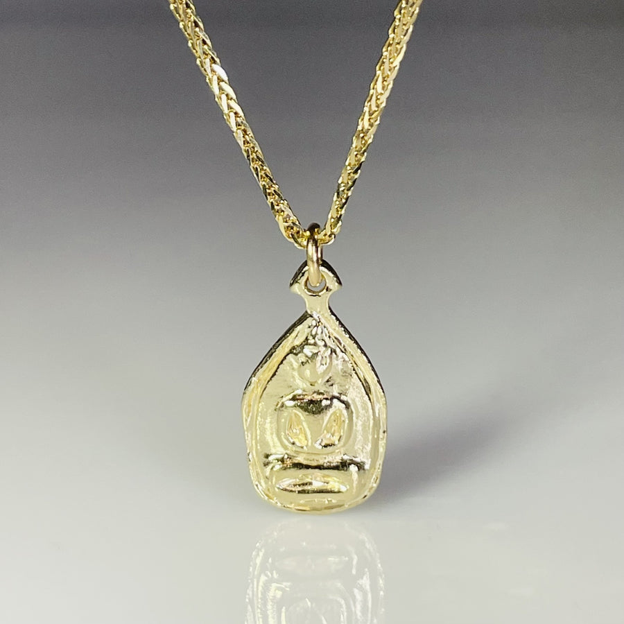14K Yellow Gold Buddha Pendant Necklace 11x16mm