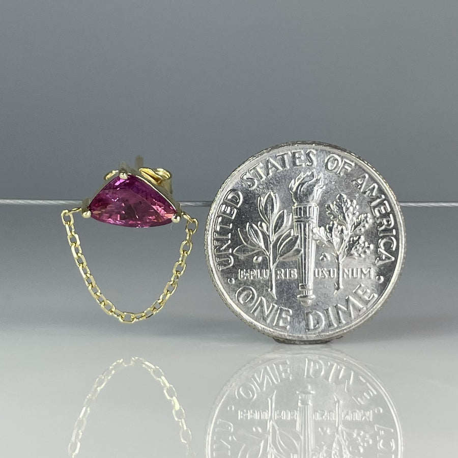 14K Yellow Gold Ruby Triangle Single Stud/ Dangle Earring 0.77ct