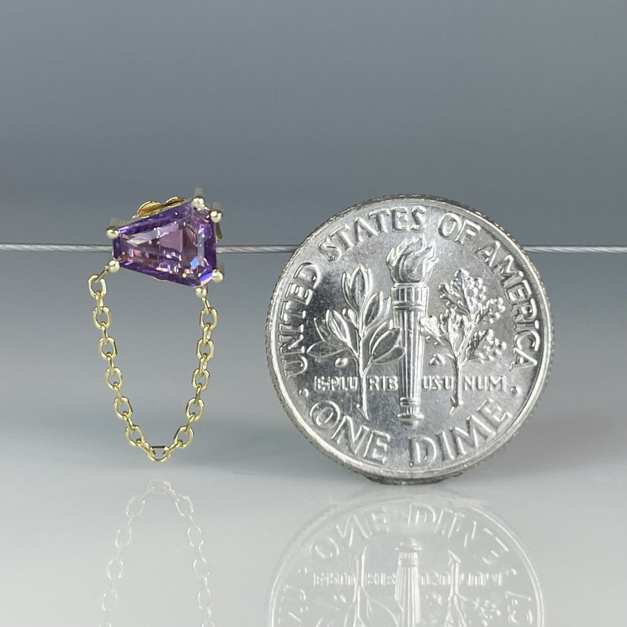 14K Yellow Gold Purple Sapphire Single Stud/ Dangle Earring 0.54ct