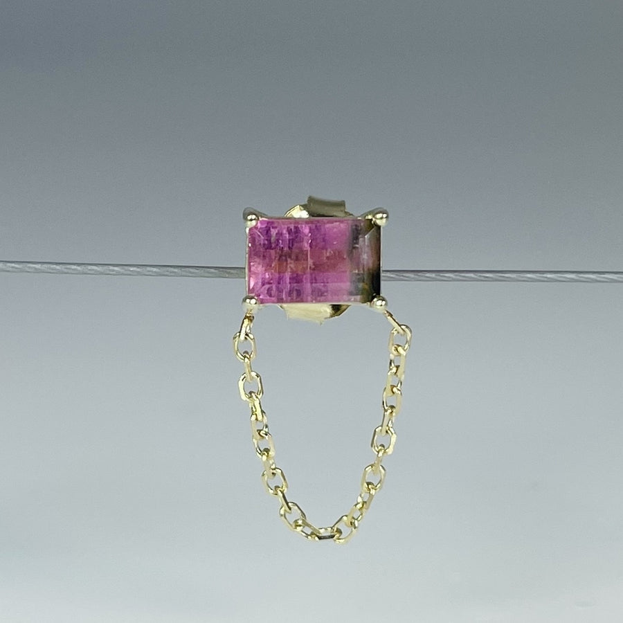 14K Yellow Gold Watermelon Tourmaline Single Stud/ Dangle Earring 0.60ct