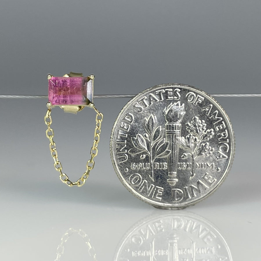 14K Yellow Gold Watermelon Tourmaline Single Stud/ Dangle Earring 0.60ct