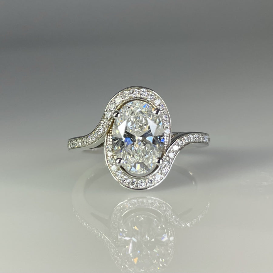 14K White Gold Oval Cut Lab Grown Diamond Ring 2.02/0.27ct F/VS1