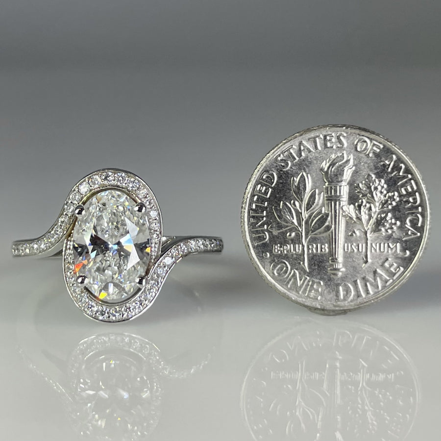 14K White Gold Oval Cut Lab Grown Diamond Ring 2.02/0.27ct F/VS1