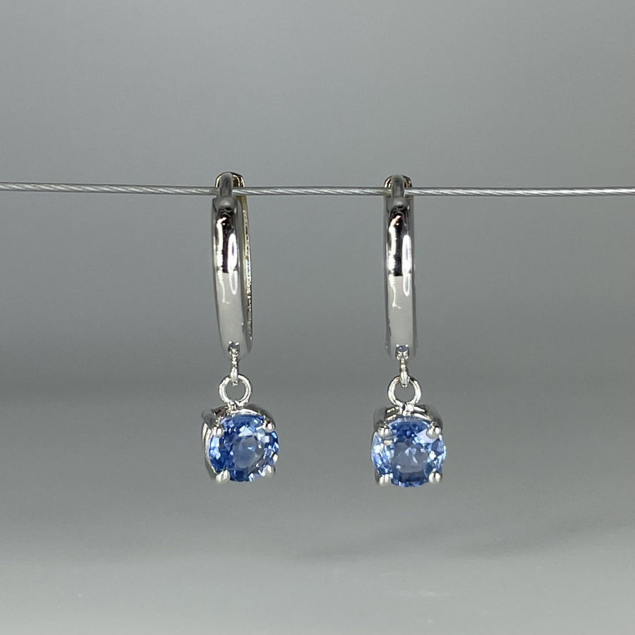 14K White Gold Blue Sapphire Huggie Earrings 1.00ct