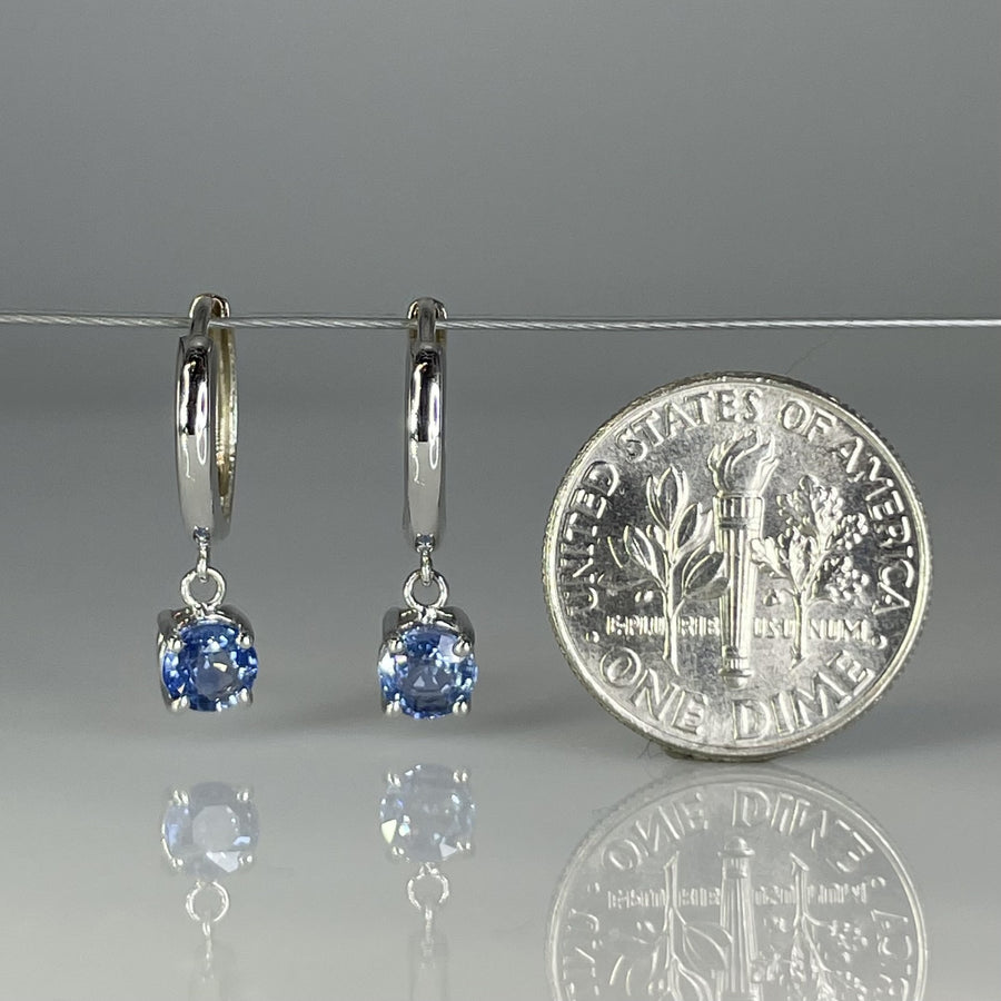 14K White Gold Blue Sapphire Huggie Earrings 1.00ct