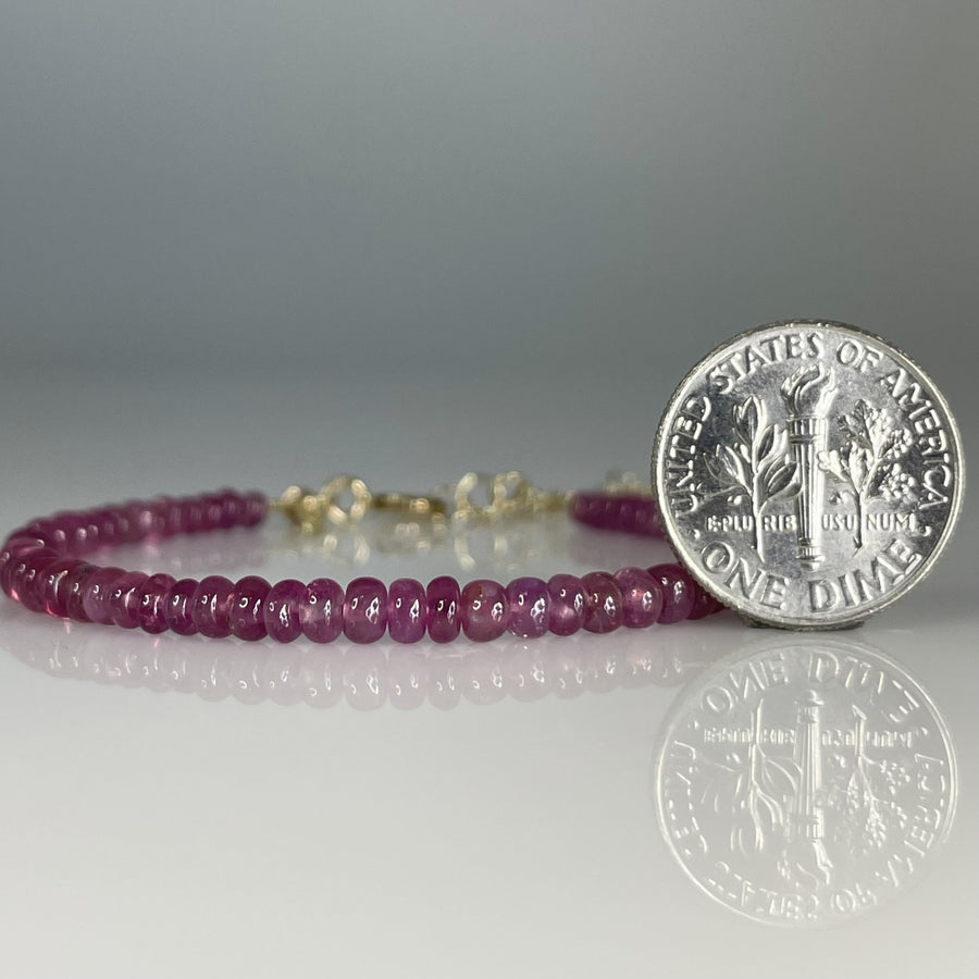 14K Yellow Gold Pink Sapphire Beaded Bracelet 3.5mm