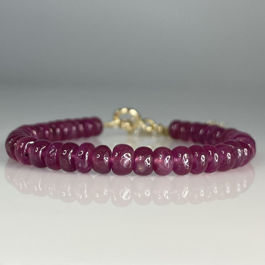 14K Yellow Gold Pink Sapphire Beaded Bracelet 5mm