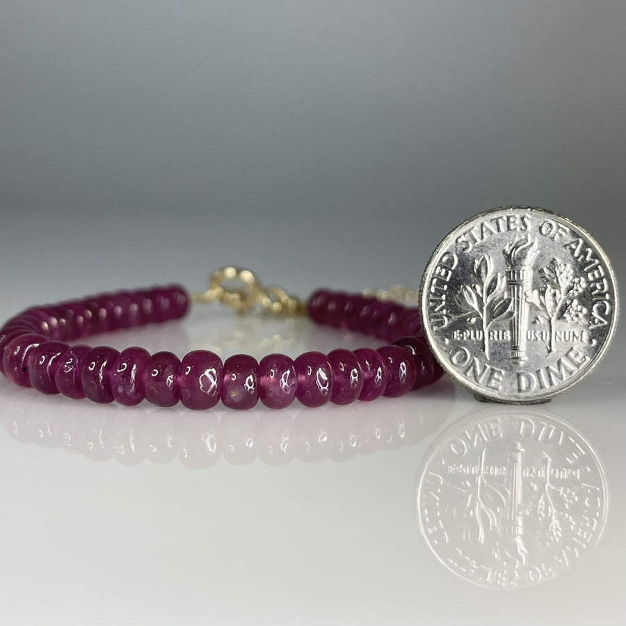 14K Yellow Gold Pink Sapphire Beaded Bracelet 5mm