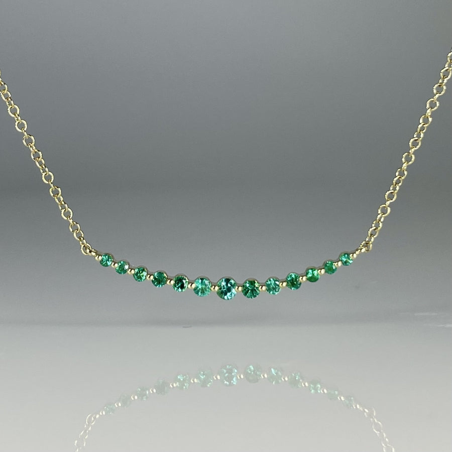 14K Yellow Gold Emerald Bar Necklace 0.24ct