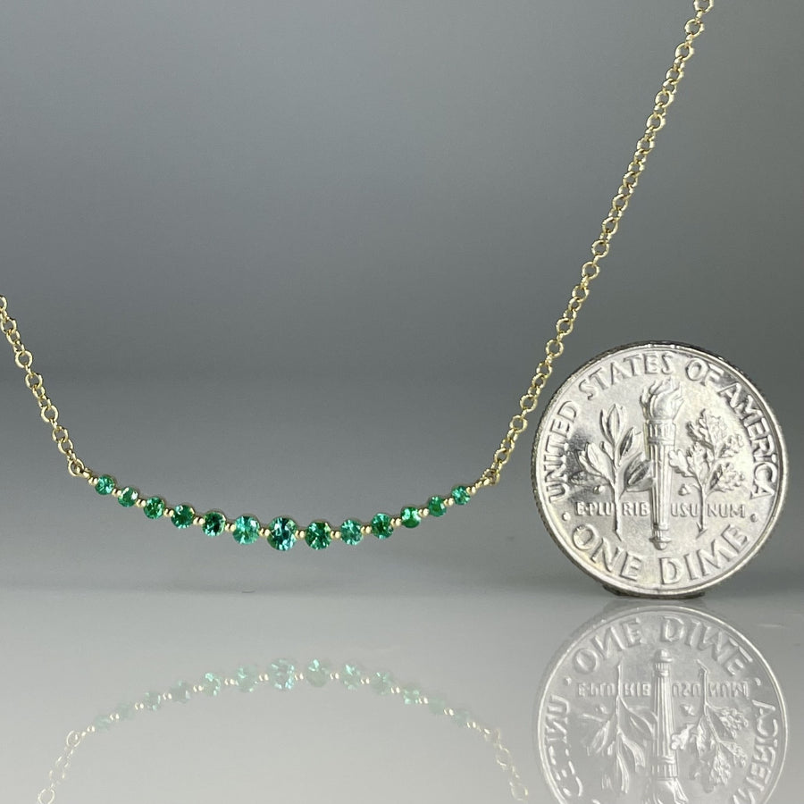14K Yellow Gold Emerald Bar Necklace 0.24ct