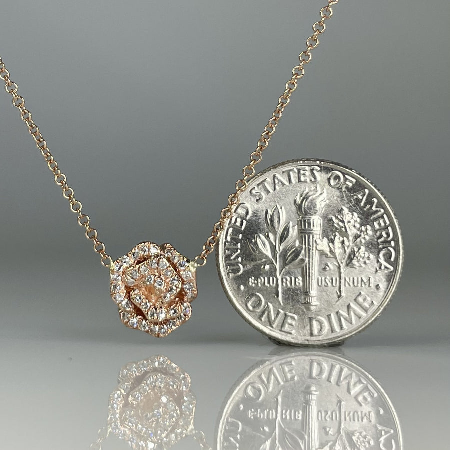 14K Rose Gold Diamond Rose Pendant Necklace 0.09ct