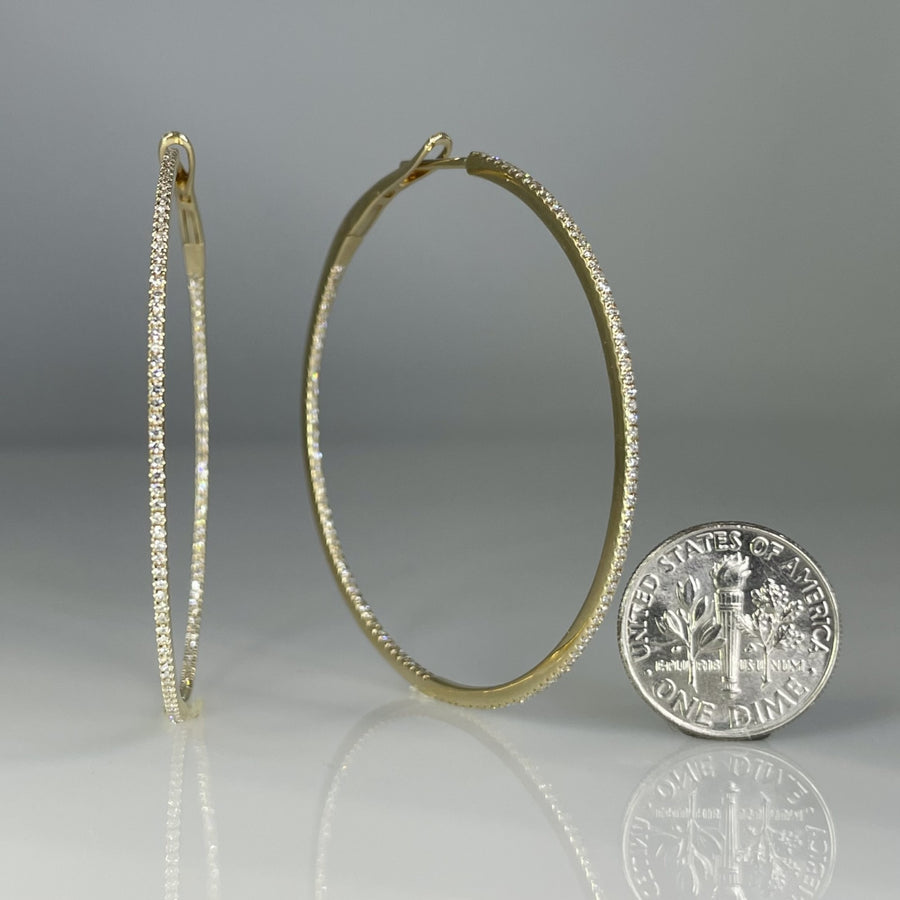 14K Yellow Gold Natural Diamond Hoop Earrings 0.71ct