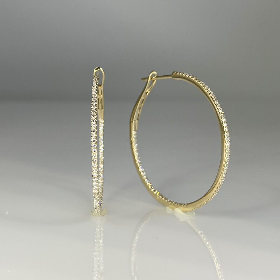 14K Yellow Gold Natural Diamond Hoop Earrings 0.49ct