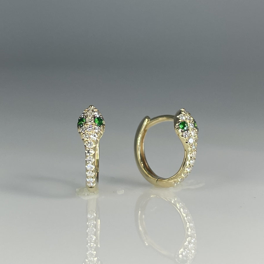 14K Yellow Gold Tsavorite and Diamond Huggies 0.11ct/0.04ct