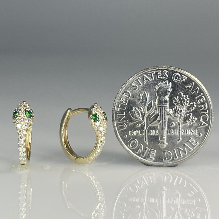 14K Yellow Gold Tsavorite and Diamond Huggies 0.11ct/0.04ct