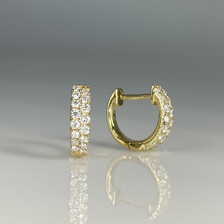 14K Yellow Gold Double Row Diamond Huggies 10mm 0.26ct