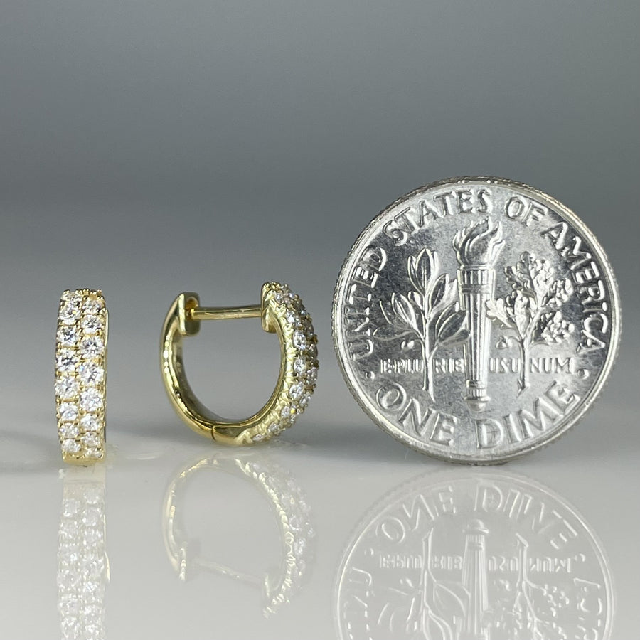 14K Yellow Gold Double Row Diamond Huggies 10mm 0.26ct
